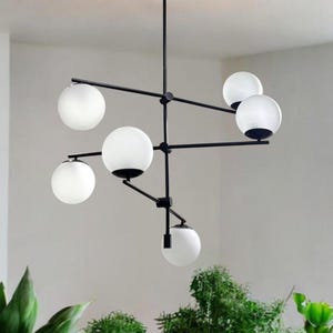 Brass Chandelier: Mid Century Modern Frosted Glass Pendant Light for Decoration