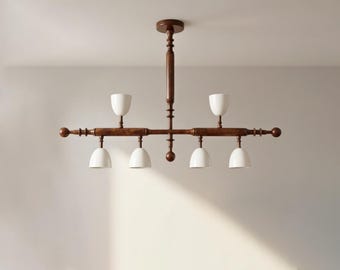 Modern Scandinavian Wooden Chandelier, Organic Rustic Hanging Light Fixture : Dining Room Lamp