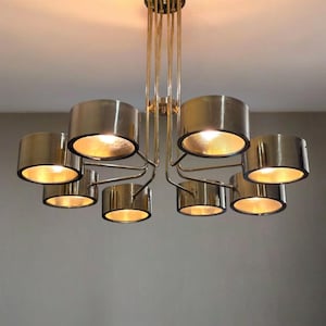 Handcrafted Mid-Century Modern Brass 8-Light Drum Chandelier for Lighting