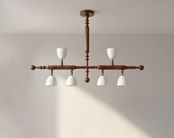 Modern Scandinavian Wooden Chandelier, Organic Rustic Hanging Light Fixture : Dining Room Lamp