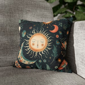 Square Pillow Case - Boho chic Sun and moon design spun Polyester