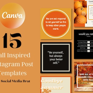 15 Herbst Canva Instagram Post Vorlagen | Social Media Vorlagen | Orange und Schwarz Instagram Theme | Brandstempel
