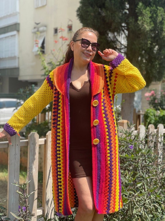 Crochet Sunflower Style Long Cardigan Oversized Yellow Long - Etsy Ireland