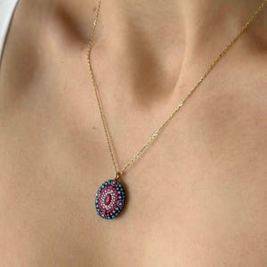 Mandala Necklace, 14K Solid Gold Boho Pendant, Handmade Dot Art Jewelry, Sagittarius Spiritual Energy Gift