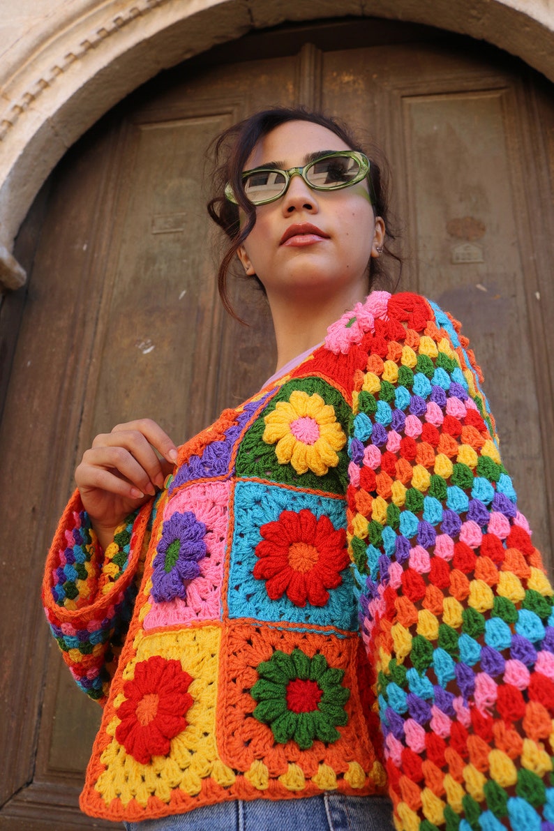Flower Crochet Cardigan Pattern Colorful Handmade Clothes Etsy