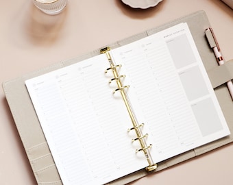 Printed Vertical Weekly Planner Inserts |Minimal Stationer |Weekly planner inserts |undated weekly Spread Hourly Detail |A5 binder Inserts