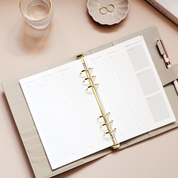 Printed Vertical Weekly Planner Inserts |Minimal Stationer |Weekly planner inserts |undated weekly Spread Hourly Detail |A5 binder Inserts