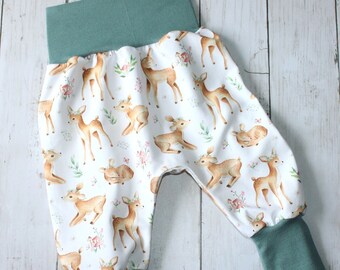 Pumphose 74/80 Babyhose Hose Kind Junge Mädchen Baby Reh Deers Mint Beige