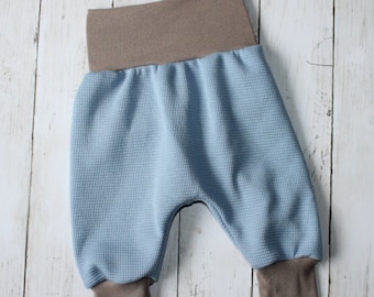 Pumphose 62/68 pantalon bébé enfant garçon fille jersey gaufré bleu clair beige