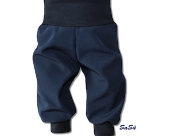 Softshell broek 74 - 122 * slip-on broek * pantalon * fleece * regenafstotend * handgemaakt * effen * kinder * bloeiers * softshell broek blauw