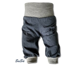 Pumphose Gr. 50-116 Jersey * Jeanslook* Schlupfhose * Hose * Grau * Handmade * Kinder * Wunschgröße Baby