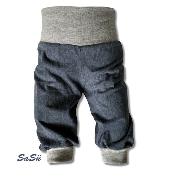 Pumphose Gr. 50-116 Jersey * Jeanslook* Schlupfhose * Hose * Grau * Handmade * Kinder * Wunschgröße Baby