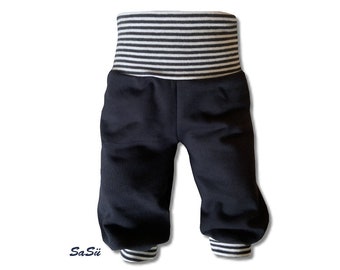 Maat pompbroek 50-122 * Sweat * Sweatstof * Slip-on broek * Broek * Blauw * Strepen * Navy * Handgemaakt * Uni * Kinderen Baby