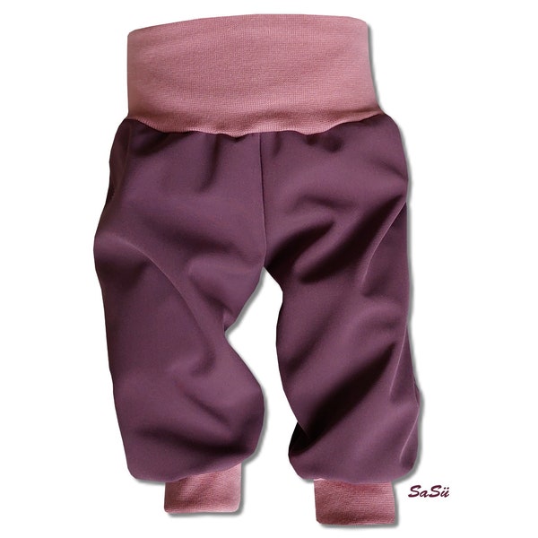 Softshell Hose 74 - 122 * Schlupfhose * Hose * Fleece * Regenabweisend * Handmade * Uni  Kinder * Pumphose * Softshellhose Aubergine altrosa