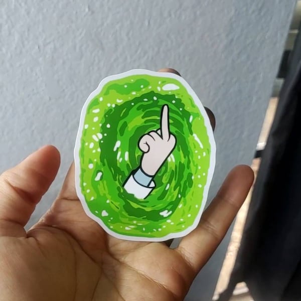 Funny R&M portal middle finger waterproof vinyl sticker