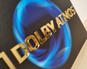 LIMITED EDITION | Dolby Atmos Print with 3mm Gold Acrylic | Home Theatre Signs | Cinema Decor | laser | router | Gold mirror | 3d |