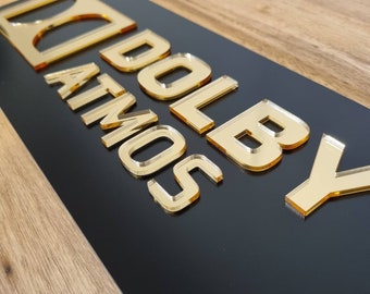 Dolby Atmos | Home Theatre Signs | Signage | Cinema Decor | laser | router | Gold mirror | 3d |