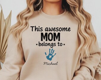 Bluza z nadrukiem dłoni mamy | Spersonalizowany okrągły dekolt z nadrukiem dla dzieci