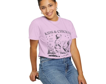 Koszulka z grafiką „Dzieci i kurczaki na wolnym wybiegu” | Koszulka Homestead Mama Life