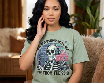 Koszulka z grafiką szkieletu z lat 90. | Koszulka z humorem retro nostalgicznym