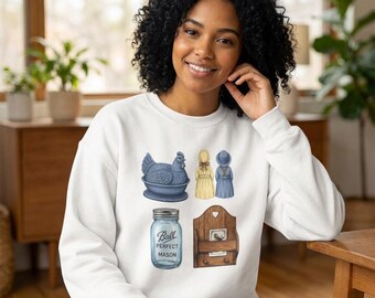 Koszulka Grandma Core | Koszulka Vintage Farm Kitchen | Grafika z słoikiem Mason i niebieskim kurczakiem