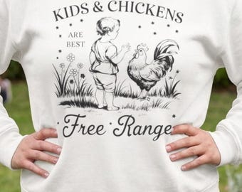 Bluza z kapturem dla dzieci i kurczaków z wolnego wybiegu | Okrągły dekolt z grafiką Farm Girl