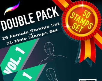 Referentiestempels voortplantingslichaam: vrouwelijke en mannelijke poses (digitale download)