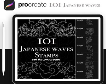 Japanese Waves Procreate Brushes: Tattoo Design Stamps (Digital Download)