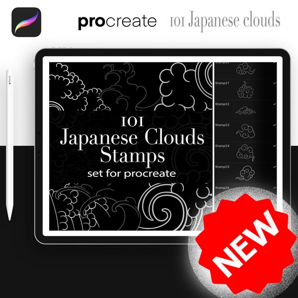 101 Procreate Brushes Japanese Clouds, Digital Art, Procreate Tattoo, Digital Download