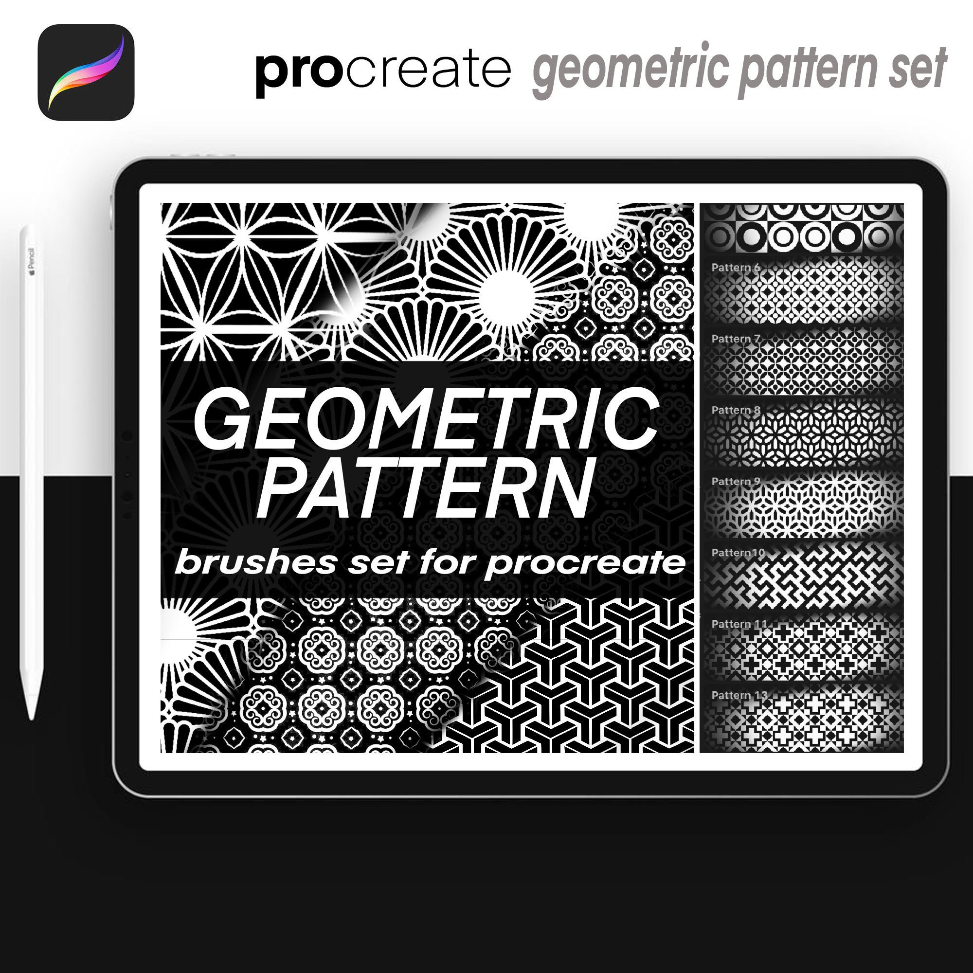 24 Procreate Stamp Geometric Pattern Procreate Brushes Etsy