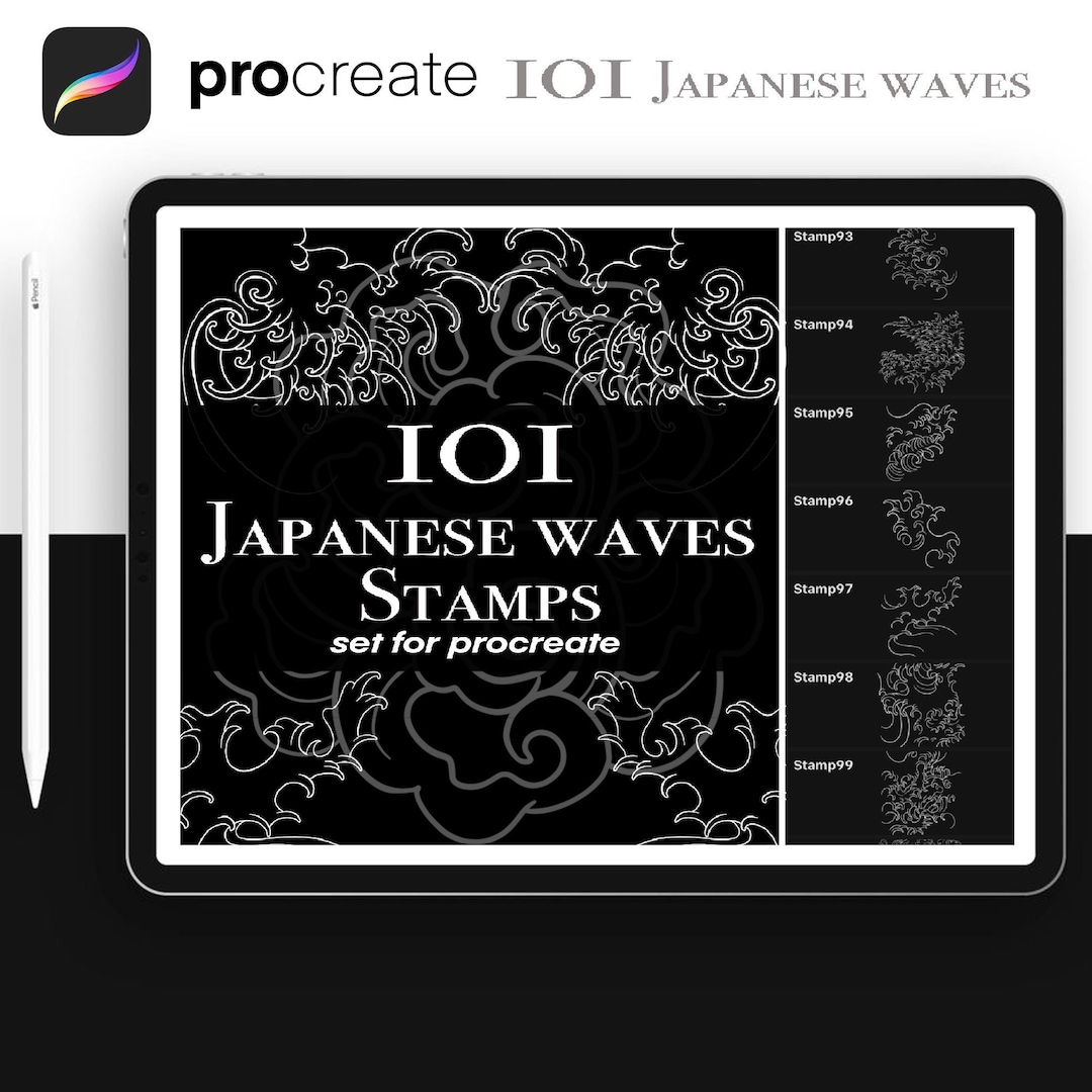 Japanese Waves Procreate Brushes: Tattoo Design Stamps (digital ...