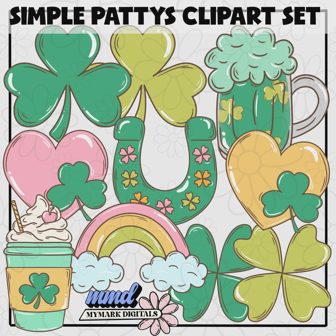 Simple Vintage St Patricks Clipart Set | Shamrocks, Rainbows & Lucky ...