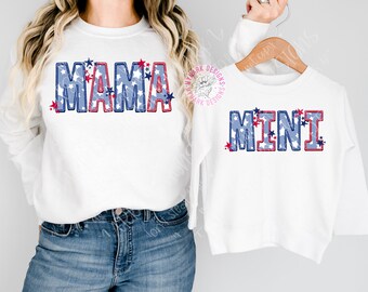 Conjunto patriótico de mamá y mini: PNG con bordado falso / Descarga instantánea / Memorial 4 de julio Patriótico / Sublimación / DTF
