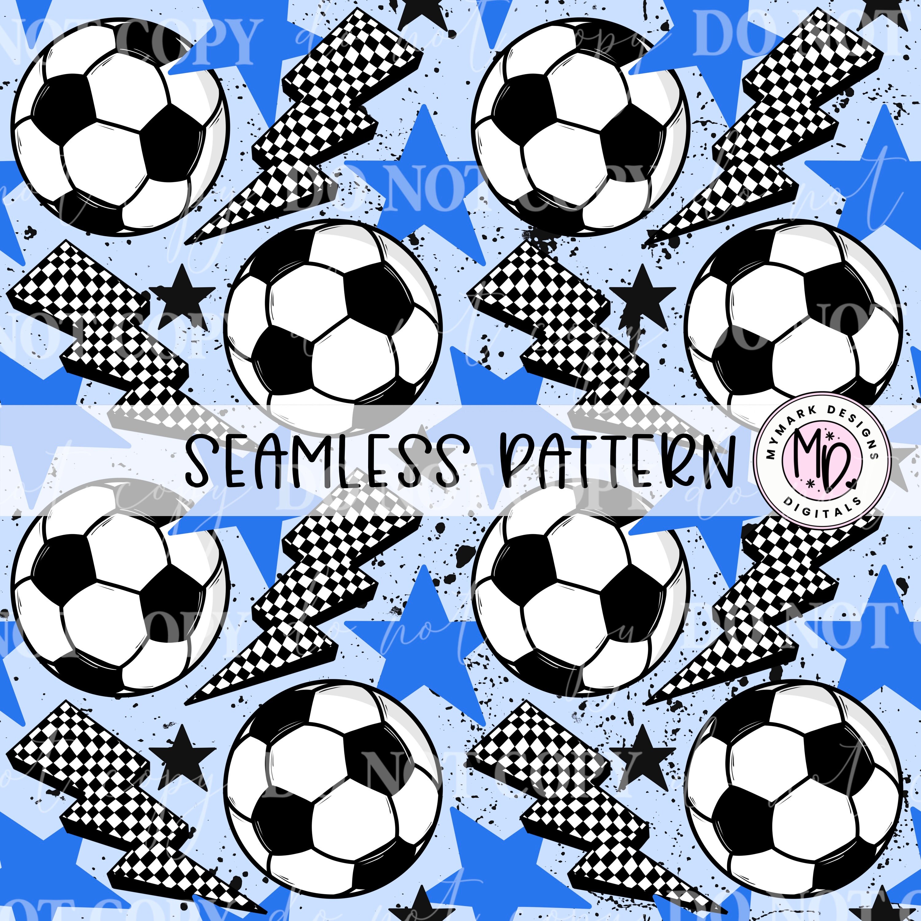 Soccer Pattern | Blue Bolt Stars | Seamless | Digital Paper | Instant Download | Sport Surface Patten