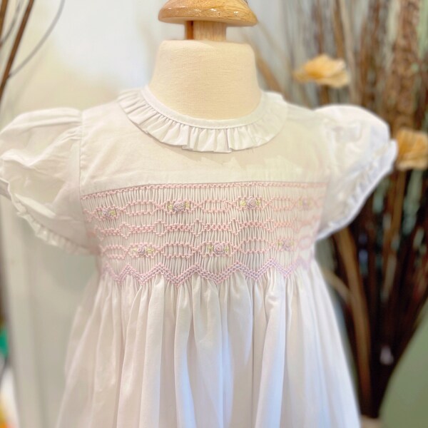 PREORDER Candice White Handsmocked Dress (SHIPS FIRST HALF OF MAY)