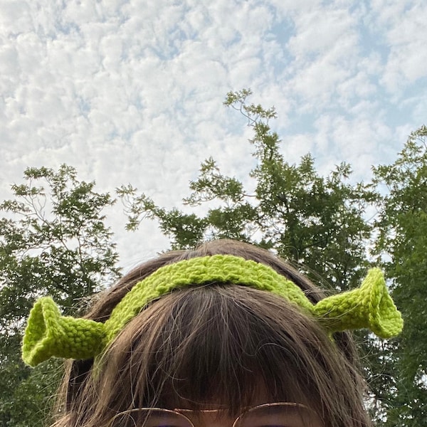 Crochet Shrek Ogre Headband — in keylime green —