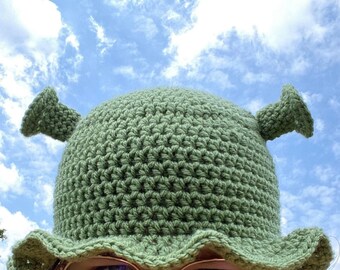 Crochet Shrek/Fiona Ogre Bucket Hat -- in light sage --