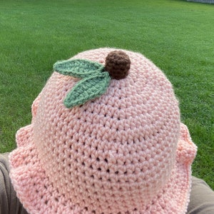 Crochet Peach Bucket Hat —  fruit basket bucket hat —