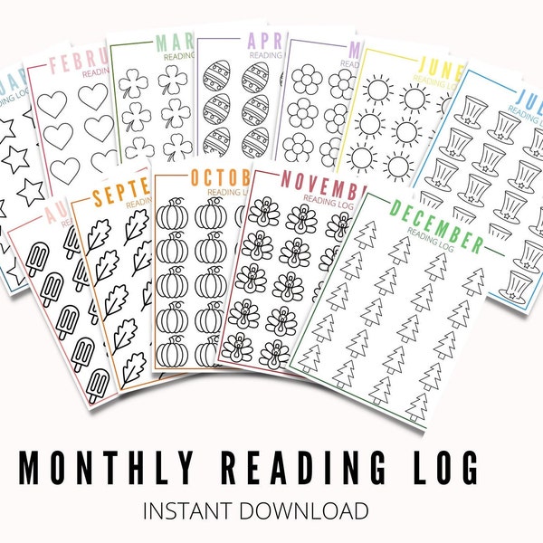 Kids reading log, monthly reading log for children, book log for kids, reading reward chart, preschool book log, kindergarten reading log