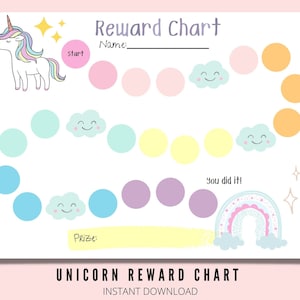 Unicorn Reward Chart for kids, Printable Chore Chart Girls, Rainbow Unicorn Sticker Chart, Girls Reward Chart, Kids Behavior Chart