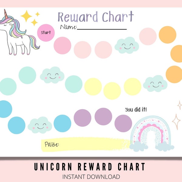 Unicorn Reward Chart for kids, Printable Chore Chart Girls, Rainbow Unicorn Sticker Chart, Girls Reward Chart, Kids Behavior Chart