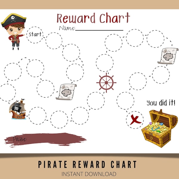 Pirate Reward Chart, Printable Chore Chart for kids, Boys Daily Chore Chart, Behavior Chart, Pirate Sticker Chart Boys, Kids Reward Chart