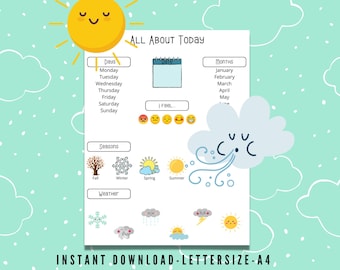 All About Today Printable, Morning Time Printable, Learning Calendar For Kids, Days Of The Week Worksheet, Daily Calendar, Circle Time