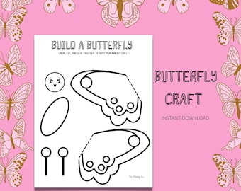 Butterfly Printable Craft, Spring Craft for Kids, Printable Paper Craft, Kids Coloring Page, Cut and Paste Activity Pages, Homeschool Art