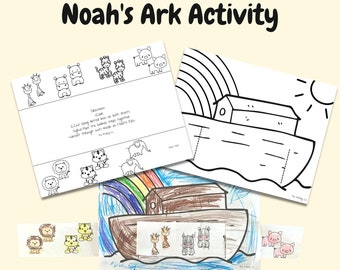 Noah's Ark Craft for Kids, Sunday School Printable, Kids Bible Craft, Children's Bible Study, Coloring Page, Homeschool Bible Lesson