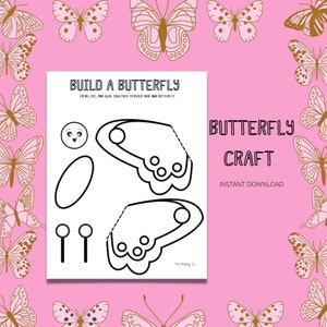 Butterfly Printable Craft, Spring Craft for Kids, Printable Paper Craft, Kids Coloring Page, Cut and Paste Activity Pages, Homeschool Art