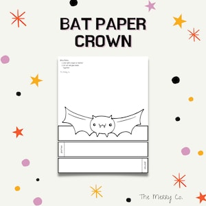 Coroa de papel de morcego, atividade de Halloween para crianças, página para colorir para impressão, chapéu de festa de morcego vampiro, faixa de cabeça DIY, fantasia de brincar, pré-escola