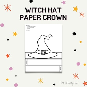 Witch Hat Paper Crown, Halloween Coloring Page, Printable Paper Craft, DIY Party Hat, Activity for Kids, Pretend Play Dress Up, Homeschool
