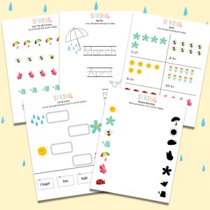 Spring Activity Bundle, Spring Worksheets for Kids, Preschool Printables, Learning Activities, Kids Printable Games, Kindergarten Math