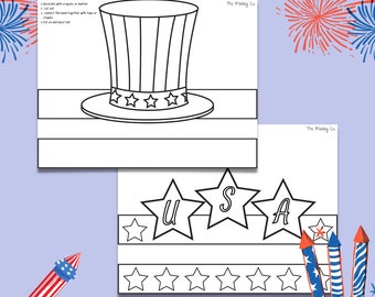 4th of July Craft for Kids, Uncle Sam Hat, Independence Day Printable Activity, USA Coloring Page, Fourth of July Printable, USA Paper Craft